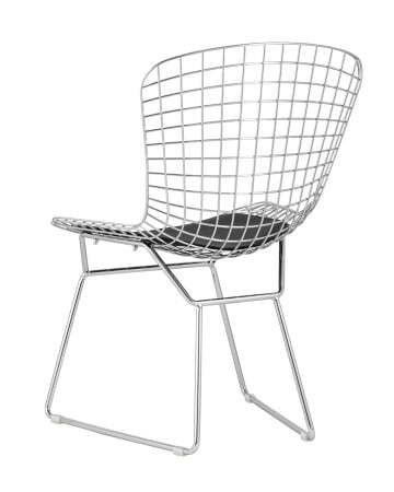 Стул обеденный Bertoia хромированный с черной подушкой (Стул кухонный Bertoia серебристый) Стул обеденный Bertoia хромированный с черной подушкой (Стул кухонный Bertoia серебристый)