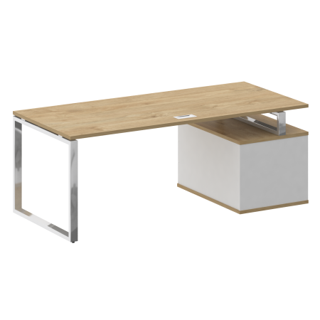 Стол руководителя с опорной тумбой, левый Shift SK.SRT-200 (L) (2000x904x753) (Тиквуд Светлый-Белый Бриллиант | Хром)