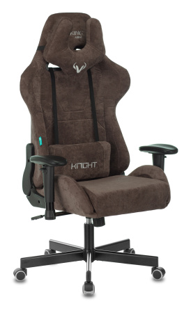 Кресло игровое Zombie VIKING KNIGHT Fabric темно-коричневый Light-10 с подголов. крестов. металл (Коричневый)