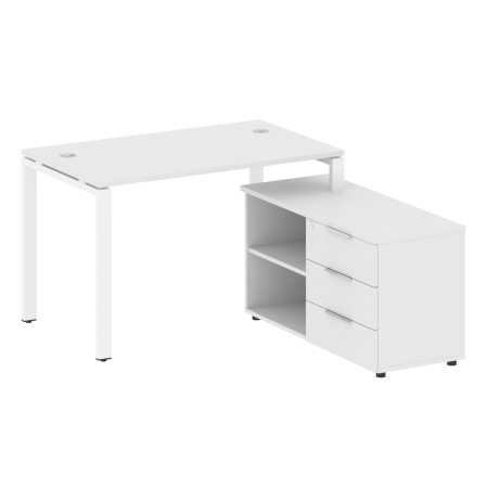 Рабочая станция с опорной тумбой левая Metal System Style БП.РС-СТС-2.2 Л 1300x1520x750 (Белый/Белый металл)