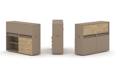 Тумба двойная + низкая надставка ES.NB.2N-8 (1500х410х1135) (Латте/Тиквуд Светлый)