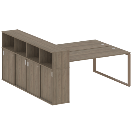 Рабочая станция с шкафом-купе на О-образном м/к Metal System Style БО.РС-СШК-4.5 Т 2210x2332x1098 (Вяз/Мокко металл)