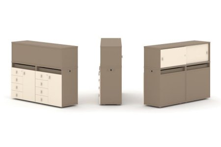 Тумба двойная + низкая надставка ES.NB.2N-4 (1500х410х1135) (Латте/Сатин)