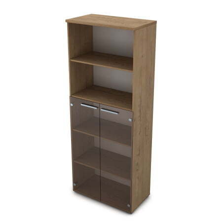 9Ш.005.8 Шкаф высокий со стеклом и открытой полкой (800x450x2045) (Teakwood)
