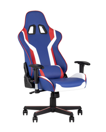 Кресло игровое TopChairs Cherokee синее (Геймерское кресло Cherokee синий, белый, красный)