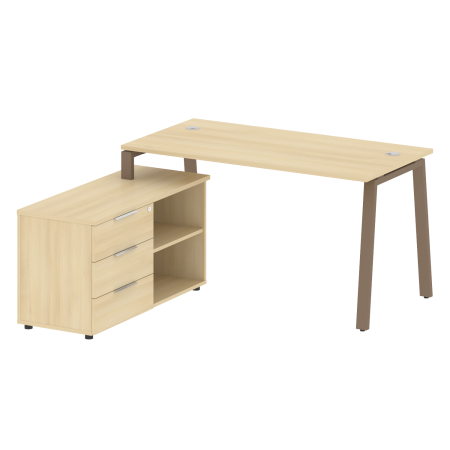 Рабочая станция с тумбой на А-образном м/к Metal System Style БА.РС-СТС-2.3 (L) 1500x1520x750 (Акация/Мокко металл)