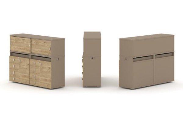 Тумба двойная + низкая надставка ES.NB.2N-4 (1500х410х1135) (Латте/Тиквуд Светлый)