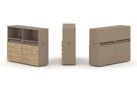 Тумба двойная + низкая надставка ES.NB.2N-3 (1500х410х1135) (Латте/Тиквуд Светлый)