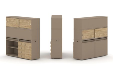 Тумба двойная + высокая надставка ES.NB.2V-12 (1500х410х1520) (Латте/Тиквуд Светлый)