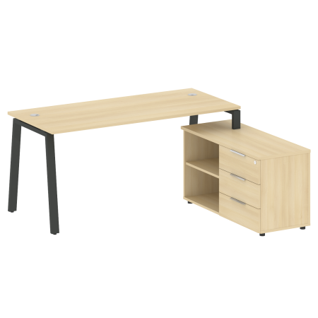 Рабочая станция с тумбой на А-образном м/к Metal System Style БА.РС-СТС-2.4 (R) 1700x1520x750 (Акация/Антрацит металл)