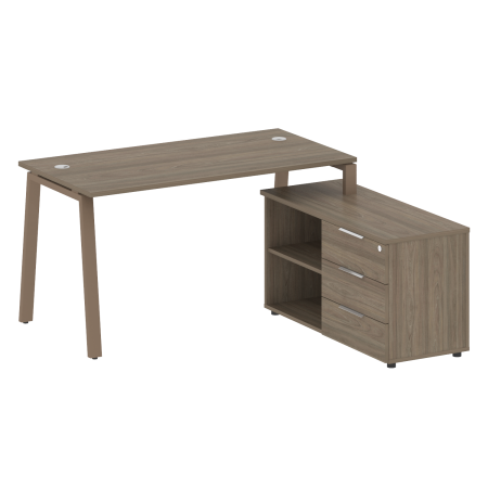 Рабочая станция с тумбой на А-образном м/к Metal System Style БА.РС-СТС-2.3 (R) 1500x1520x750 (Вяз/Мокко металл)