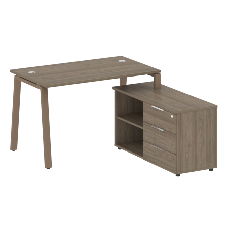 Рабочая станция с тумбой на А-образном м/к Metal System Style БА.РС-СТС-2.2 (R) 1300x1520x750 (Вяз/Мокко металл)