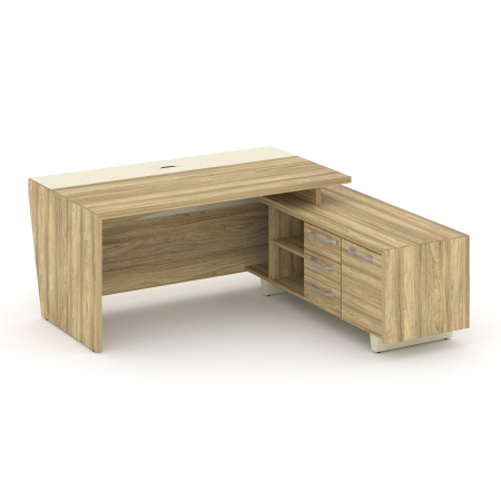 Стол руководителя с тумбой Corner COR.SRT-18 (R) (1800x1800x750) (Гикори Песочный-Ваниль | Металл Ваниль)