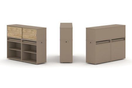 Тумба двойная + низкая надставка ES.NB.2N-2 (1500х410х1135) (Латте/Тиквуд Светлый)